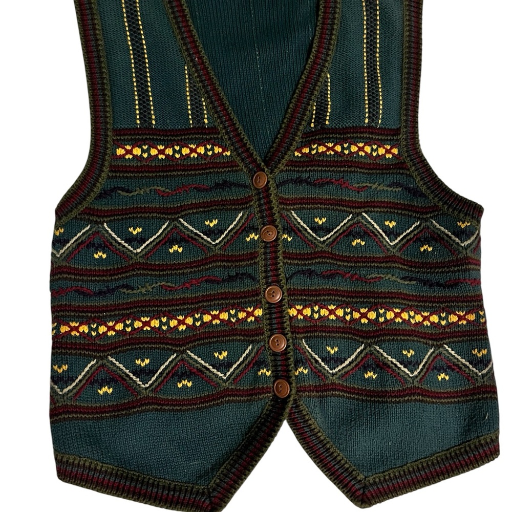 Liz Claiborne Green Patterned Cardigan Vest